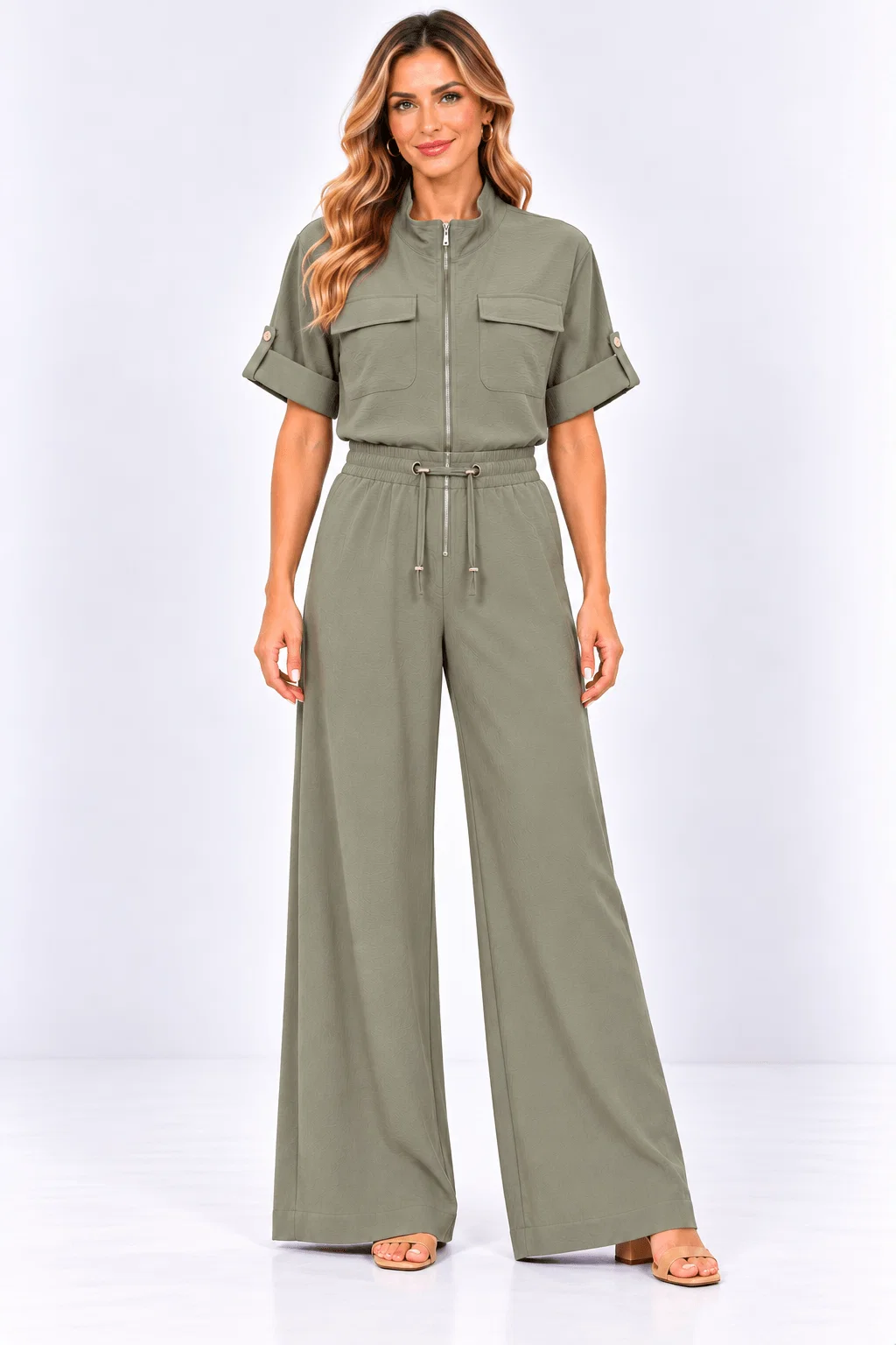Calça Pantalona Bolsos - Verde