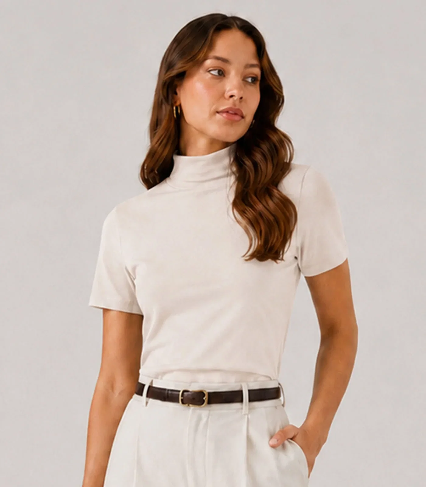 Blusa Feminina Ribana Gola Mais Alta Infinita Cor Bege