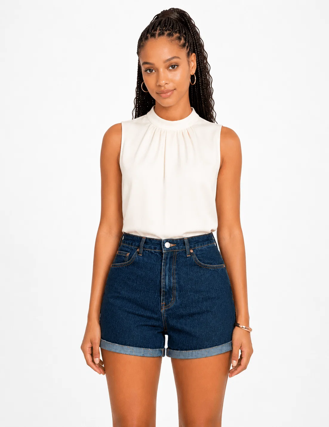 Short Jeans Detalhe Puído - Denim Escuro