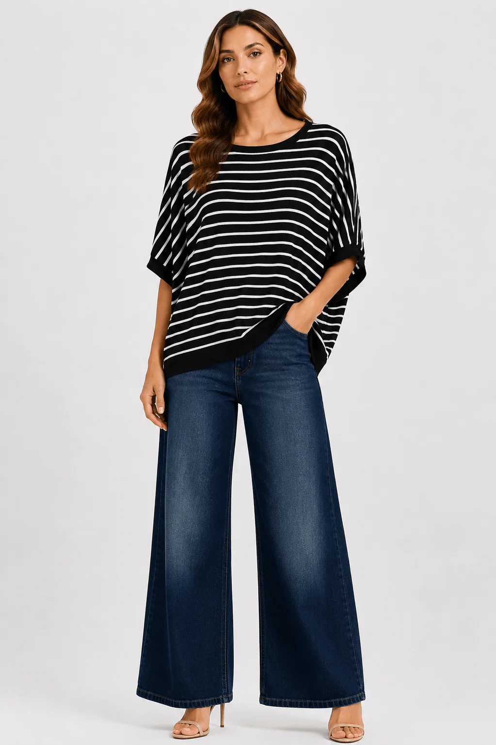 Blusa Tricot Listrada Manga 3/4 - Preto — imagem 1