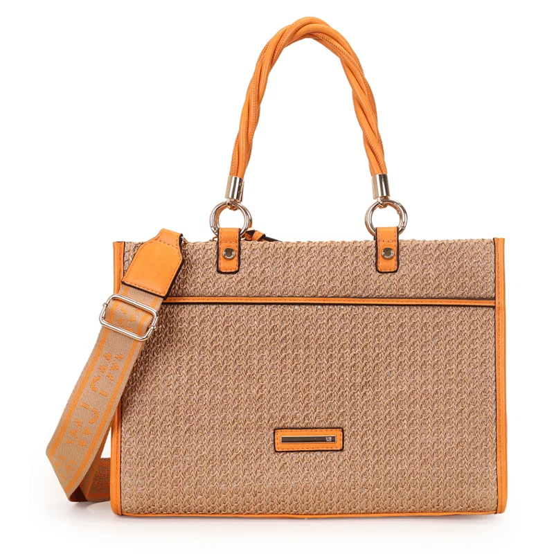 Bolsa Satchel Grande Palha Com Alça De Ombro Trançada E Alça Longa Personalizada Wj