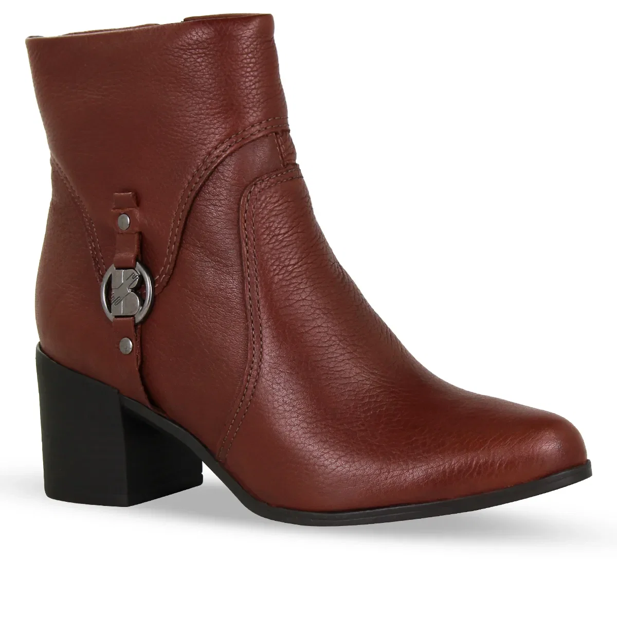 Bota Cano Baixo Couro Burnish Conhaque