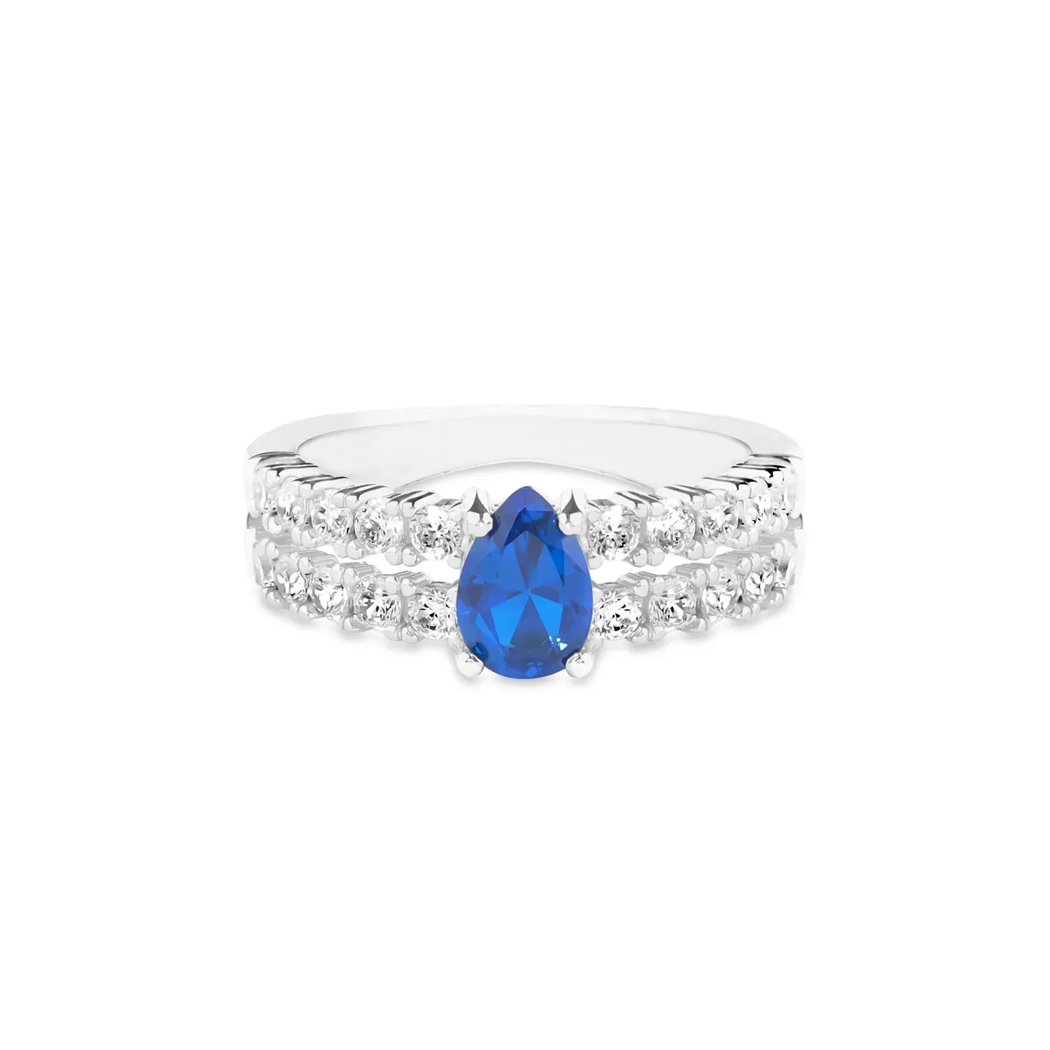 Anel Life Special II Duplo em Prata 925 com Cristal Azul e Pedras Incolores
