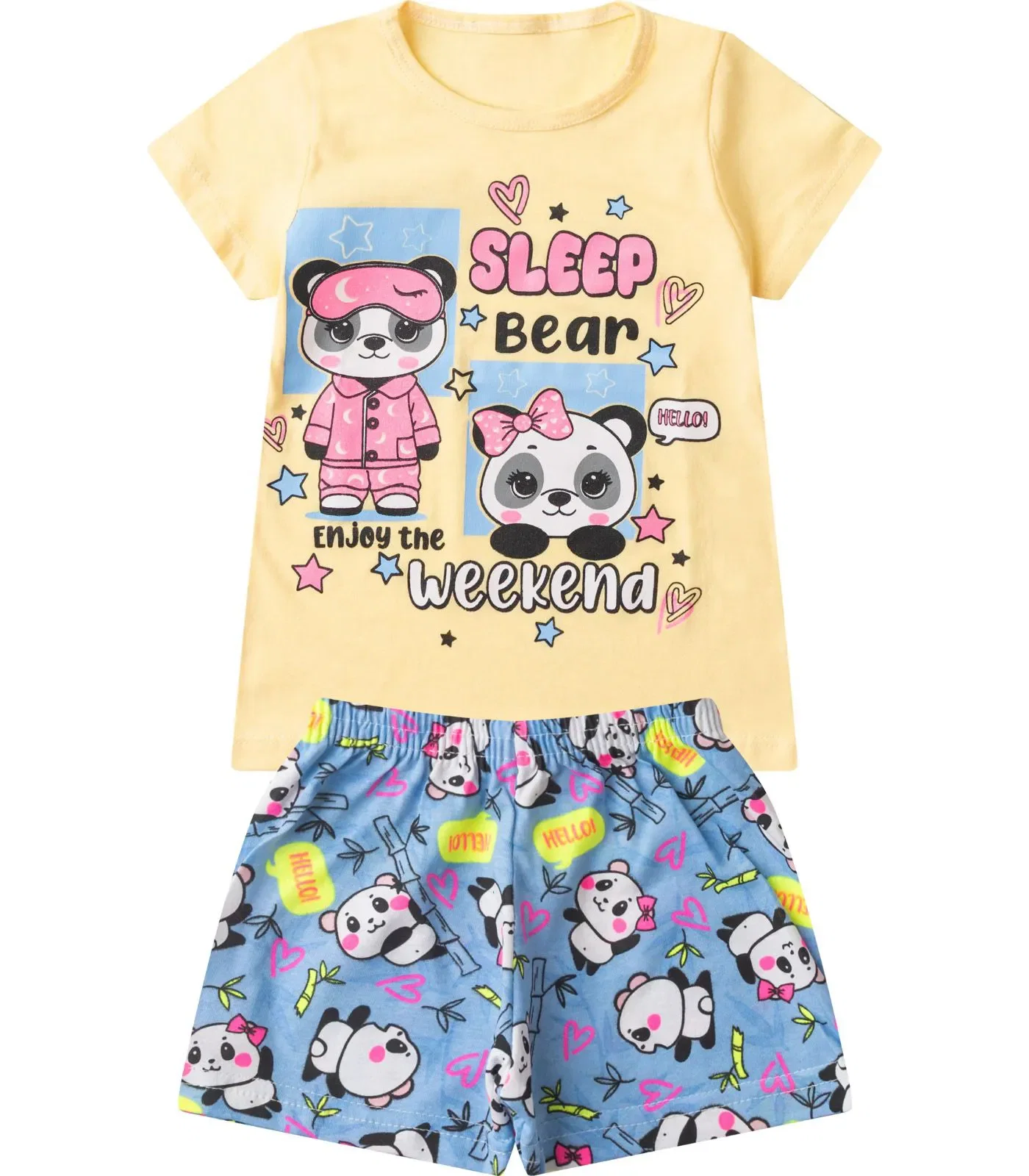 Pijama Verão Menina Brilha no Escuro Kappes Amarelo