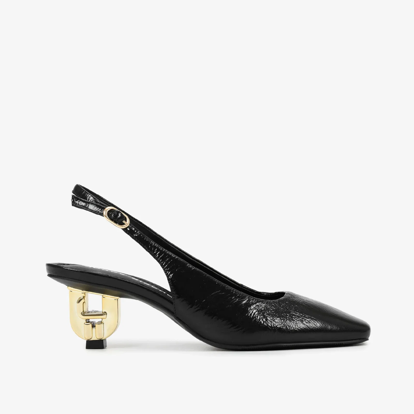 Slingback Preto Dourado Salto Exclusivo JB Heel Couro — imagem 1