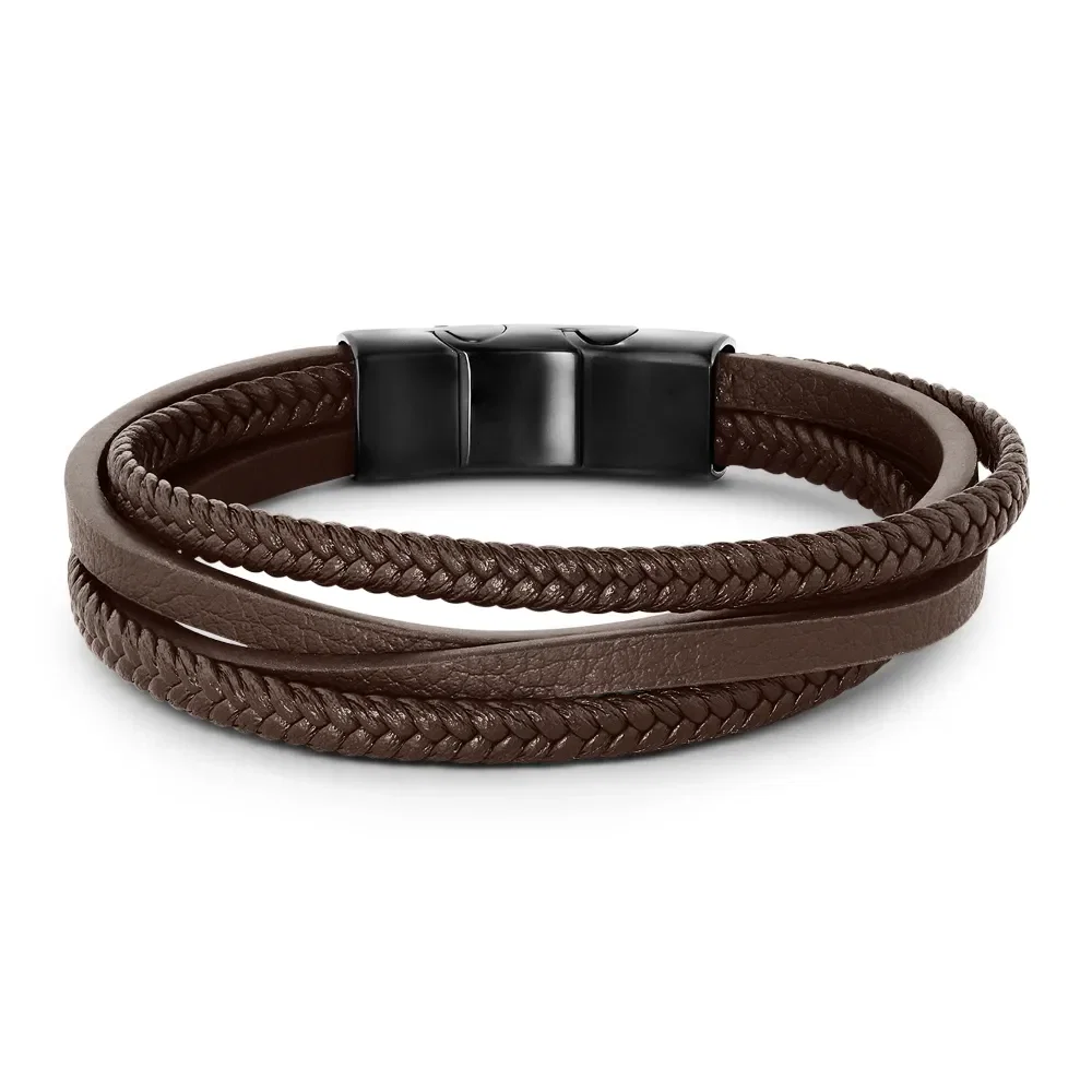 Pulseira Life em Couro I Marrom e Preto com Aço — imagem 1