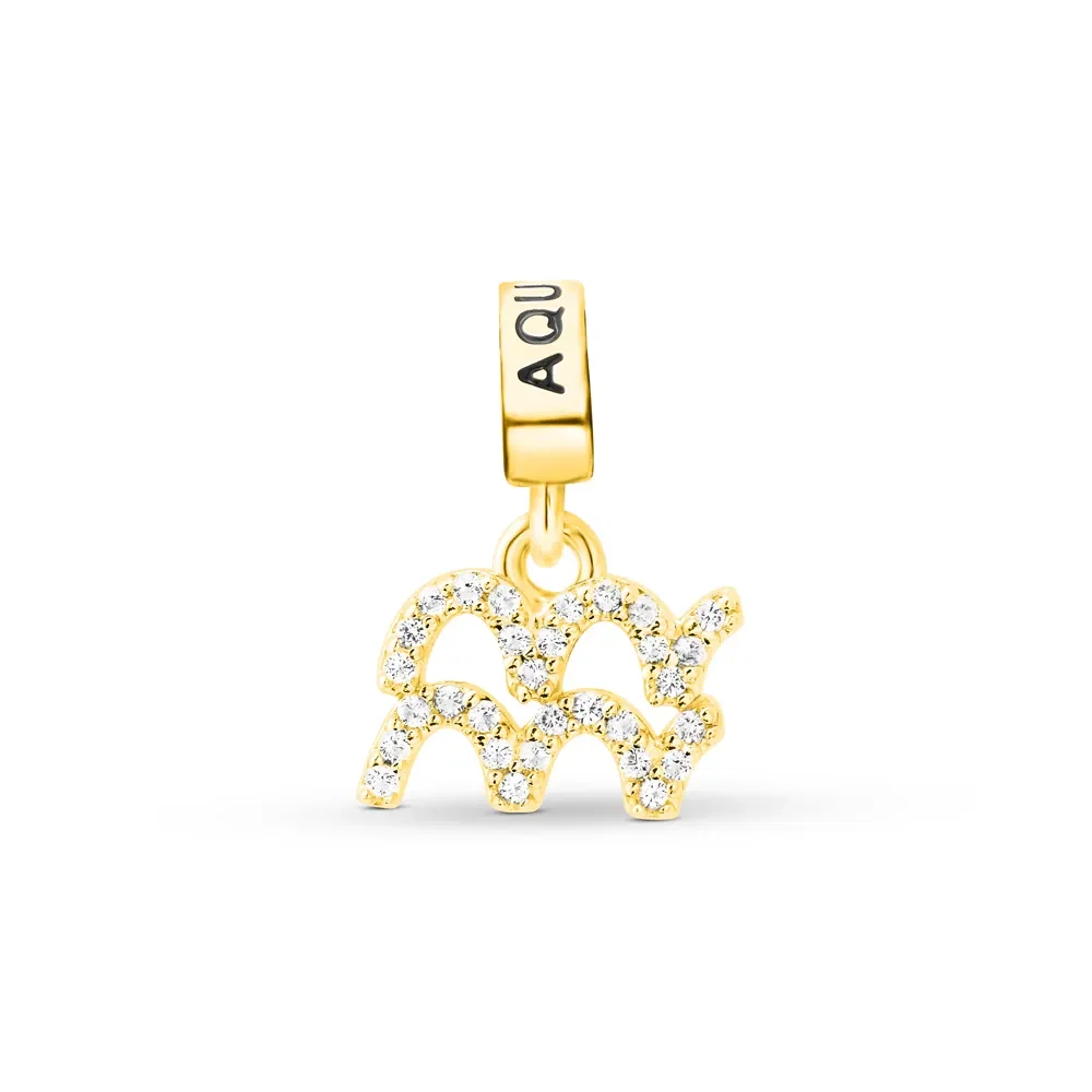 Pingente Life Signo Aquário em Prata 925 com Banho de Ouro Amarelo 18k e Pedras Incolores — imagem 1