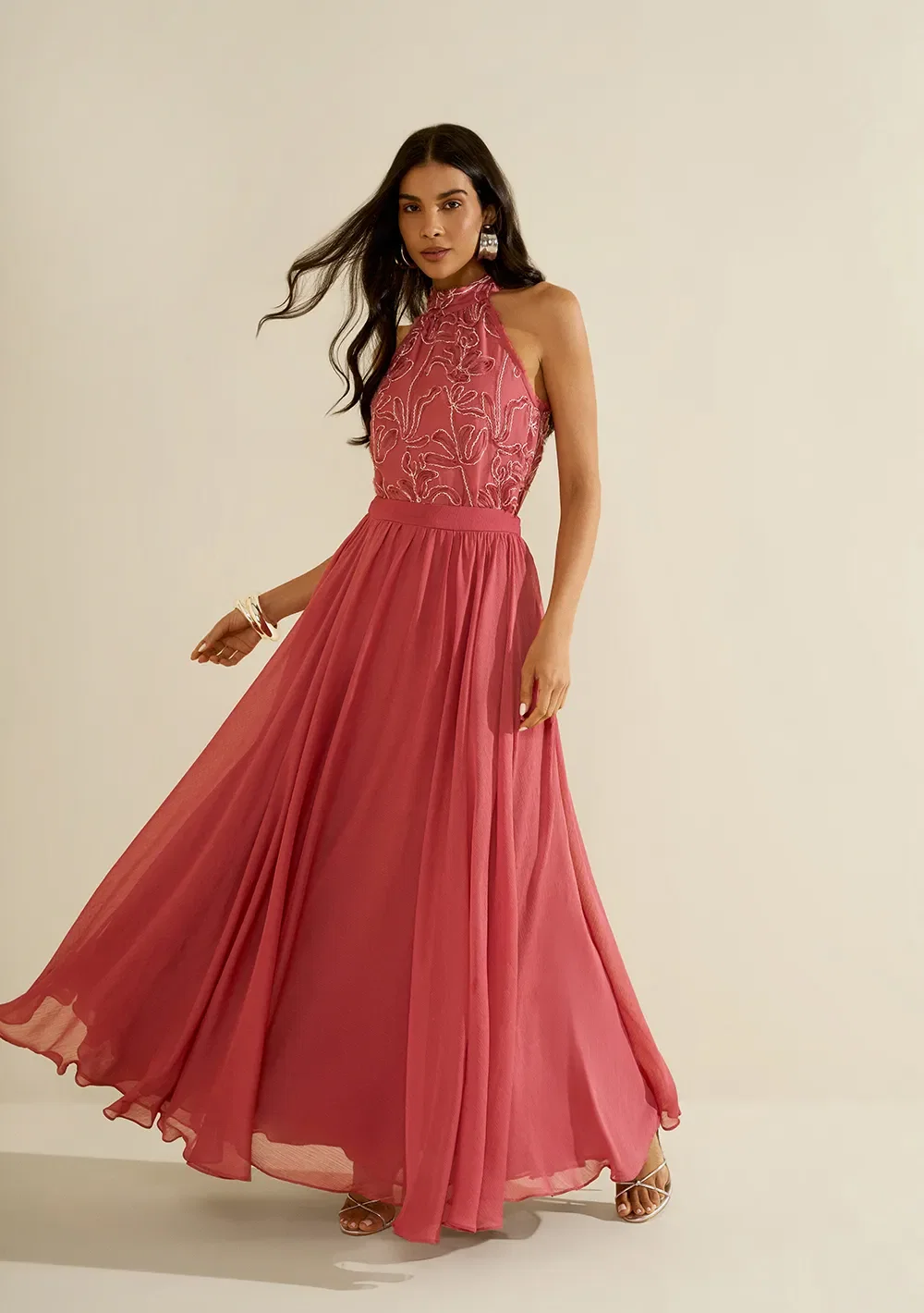 Blusa Morena Rosa Solta Gola Alta Sem Manga Padrão Rosa — imagem 1