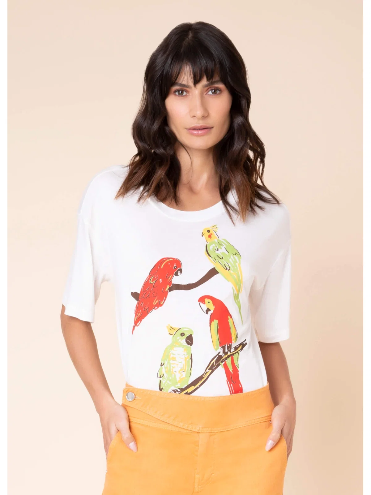 T-Shirt Cropped Araras Off White