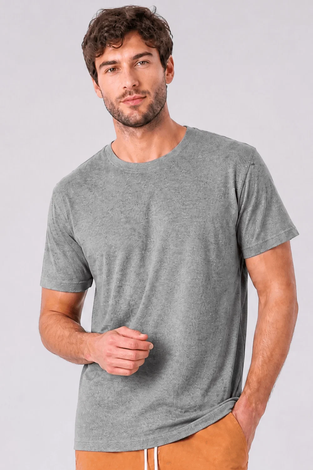 Camiseta Masculina Básica Lisa Casual Polo Wear Cinza Médio