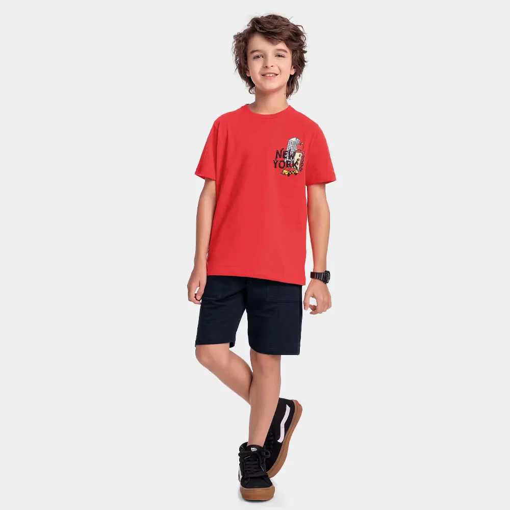 Conjunto camiseta new york e bermuda moletinho com cadarço decorativo e bolso — imagem 1
