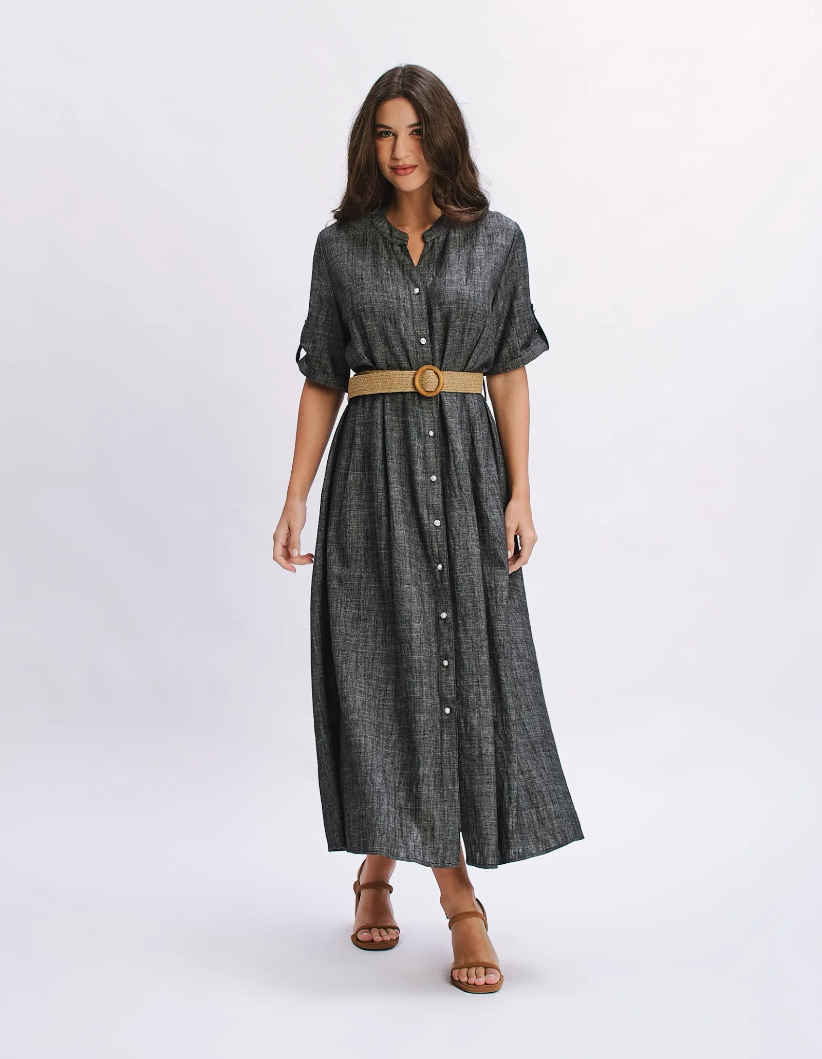 Chemise Manga Curta Com Cinto - Preto — imagem 1