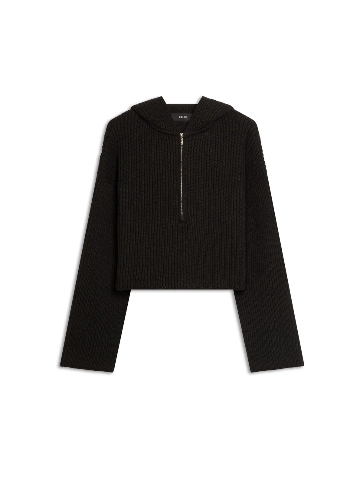 Snug Knit Zipper Hood Sweater Preto — imagem 1