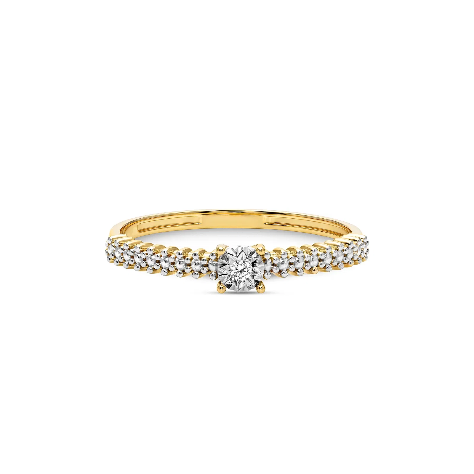 Anel Solitário Illusion em Ouro Amarelo 18k com 0,015ct de Diamante Cravejado