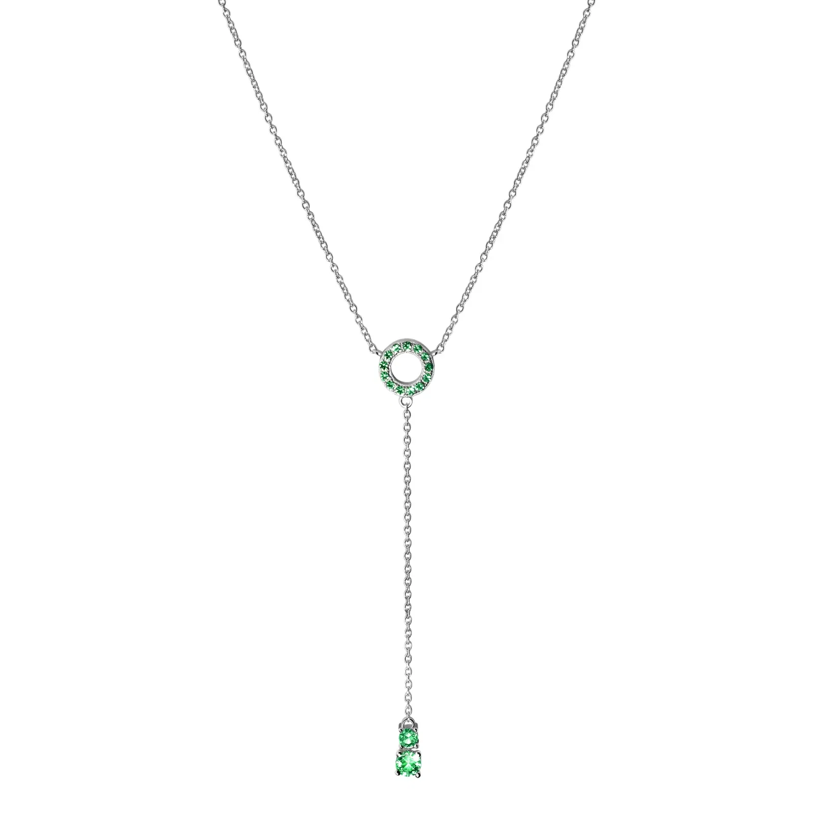 Colar Life Fresh Gravatinha em Prata 925 com Pedras Verdes, 42cm