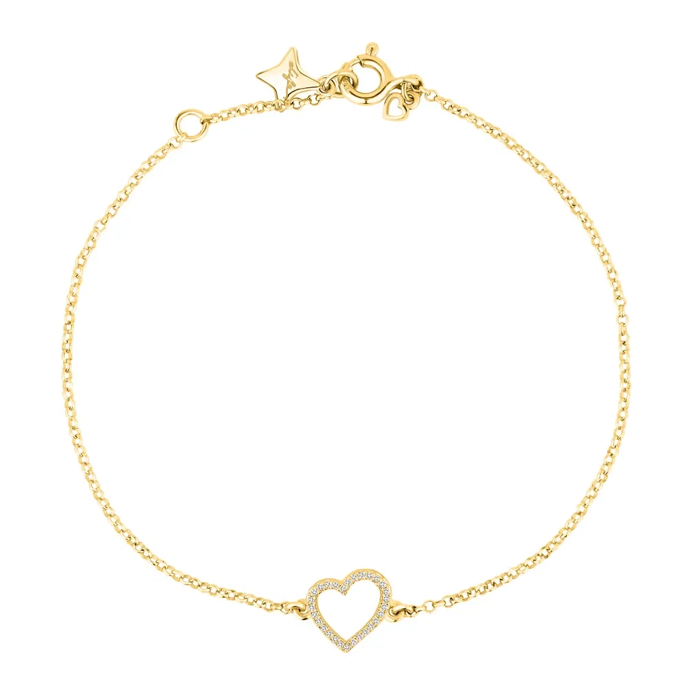 Pulseira Life Love Coração em Prata 925 com Banho de Ouro Amarelo 18k