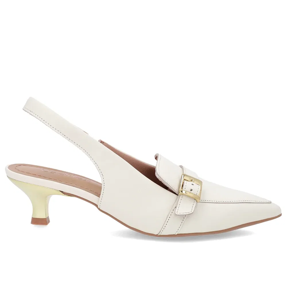 Slingback Branco Marfim Tira Calcanhar Couro — imagem 1
