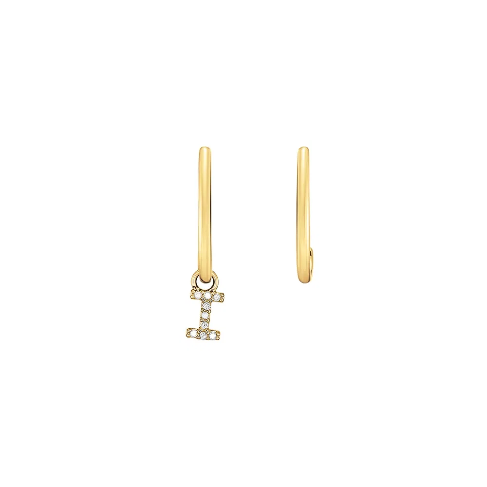 Brinco Letra I em Ouro Amarelo 18k com Diamantes — imagem 1