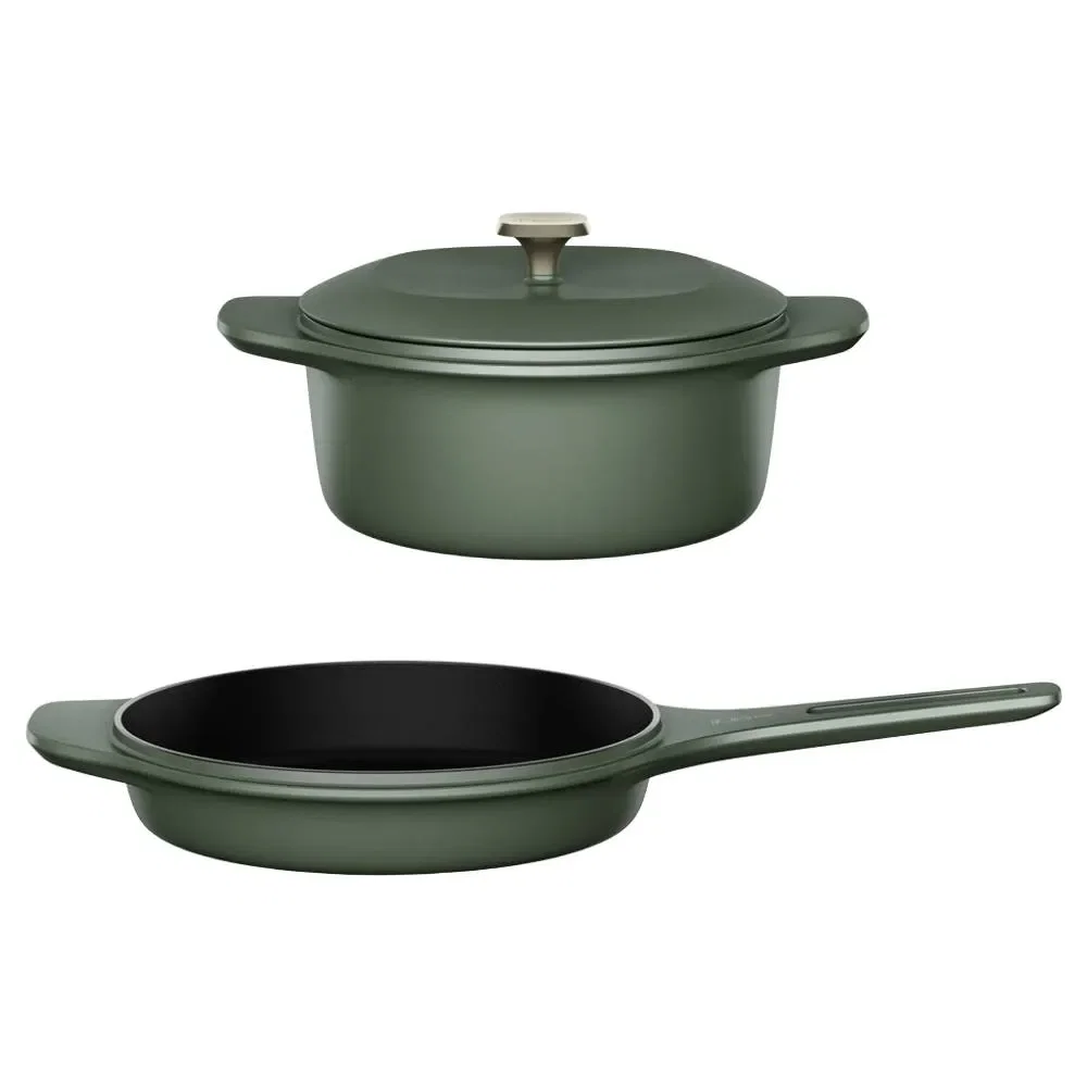 Kit Panela de Ferro Fundido Esmaltado Caçarola Electrolux 24cm + Frigideira de Ferro Fundido Esmaltado Electrolux 26cm verde Linha 100 Anos Celebre — imagem 1