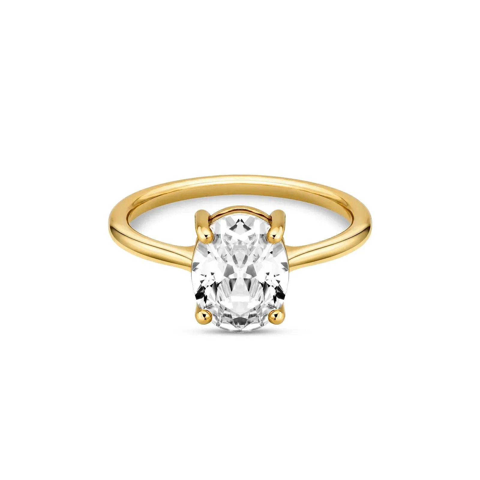 Anel Solitário Life em Prata 925 com Banho de Ouro Amarelo 18K e Zircônia Incolor — imagem 1