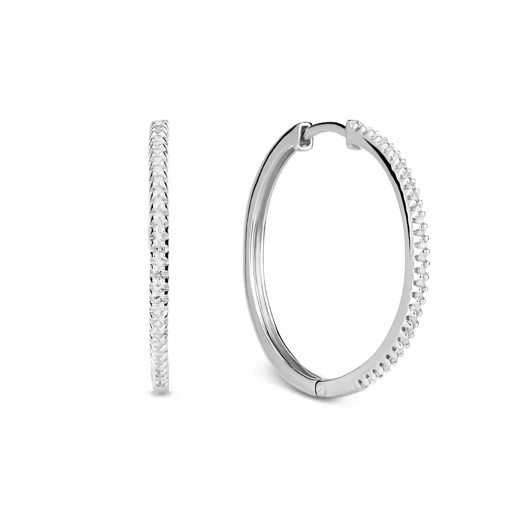 Argola Life Pavê em Prata 925 com Pedras Incolores, 28mm