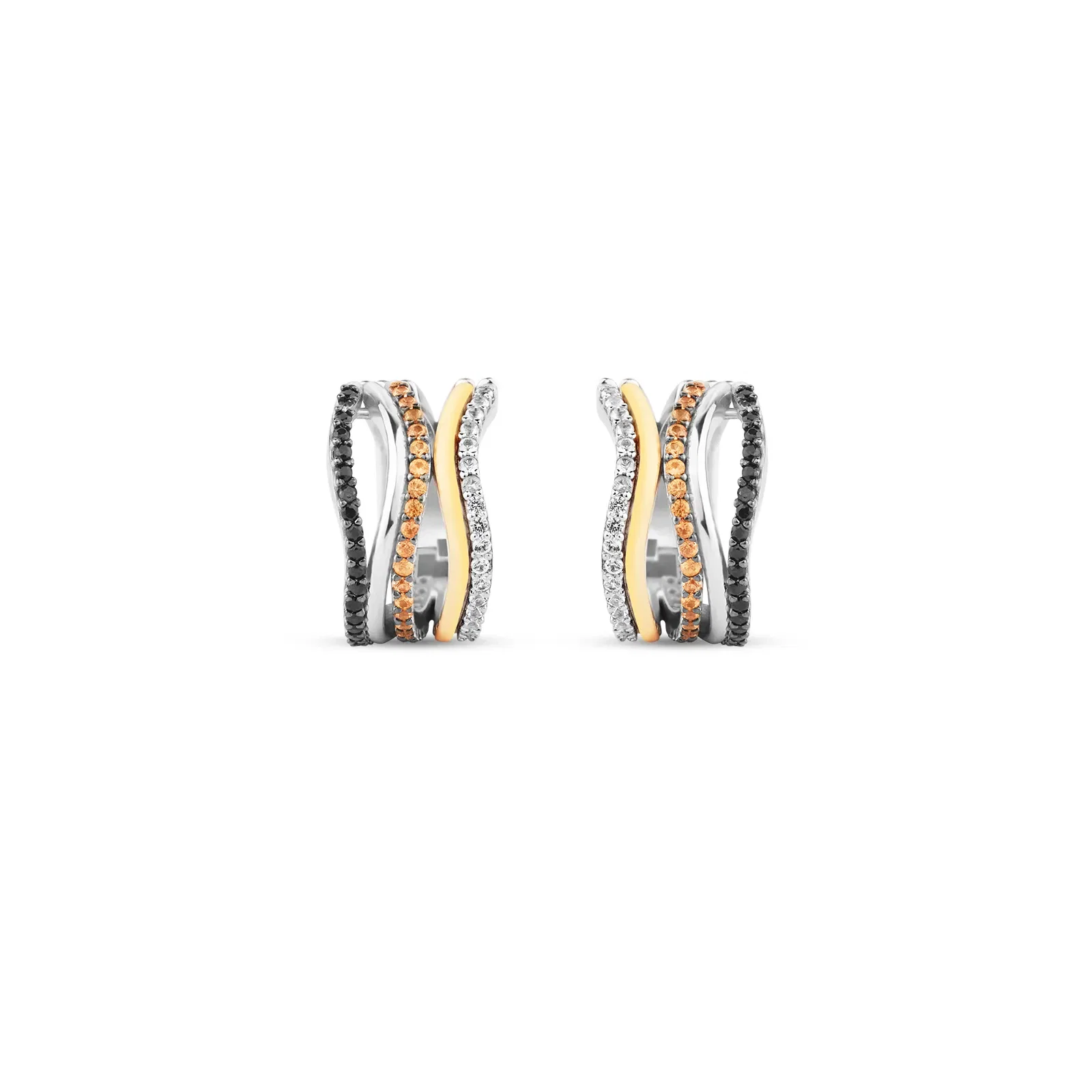 Argola Palace em Prata 925 e Ouro Amarelo 18k com Safira Incolor, Negra e Laranja