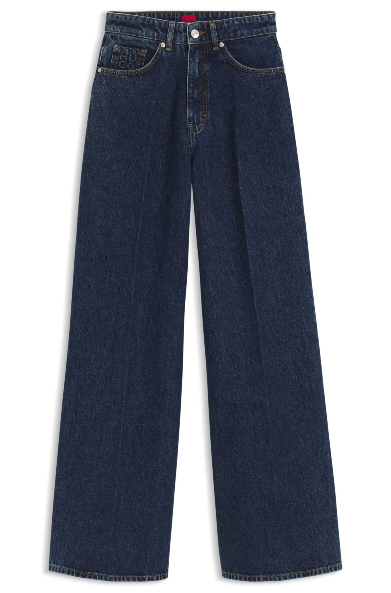 Calça Jeans De Perna Larga Com Pregas Frontais