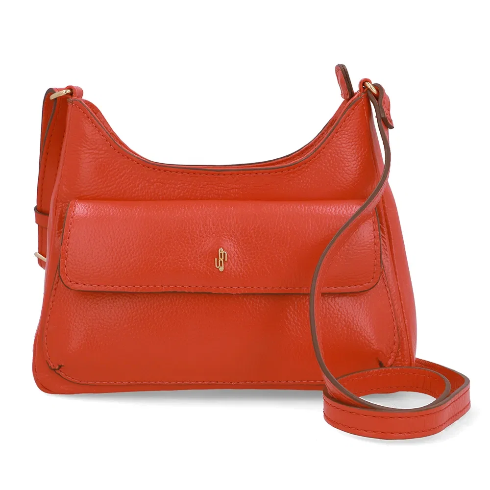 Bolsa Tiracolo Couro Vermelha Bolso Frontal — imagem 1