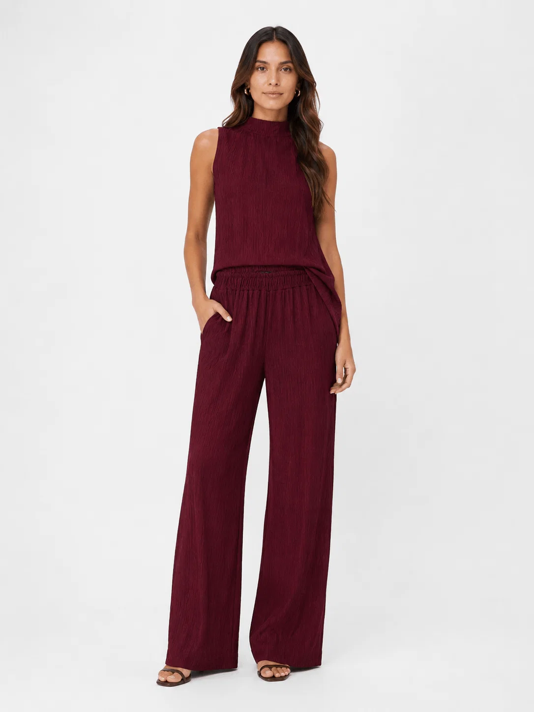 Calça Pantalona Texturizada - Vinho