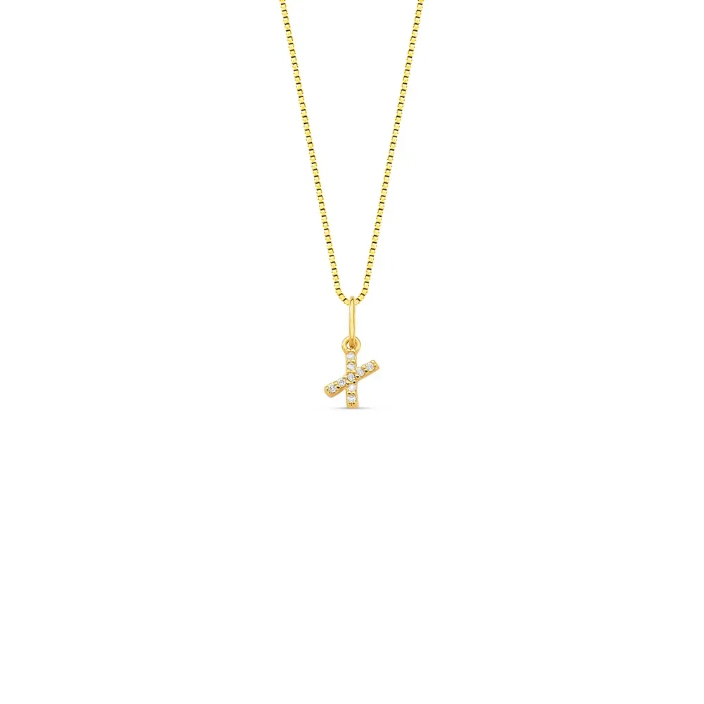 Pingente Letra X em Ouro Amarelo 18k com Diamantes, 10mm