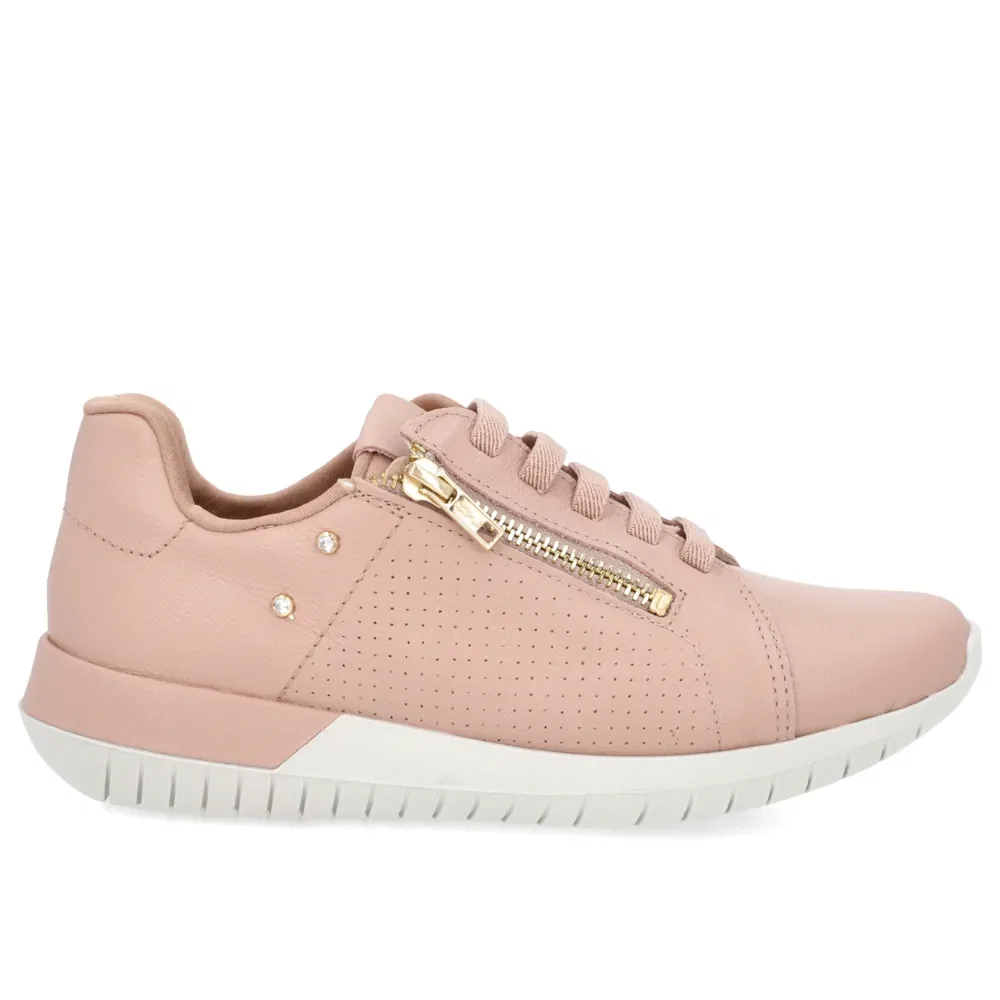 Tênis Casual Rosa Couro Zíper — imagem 1