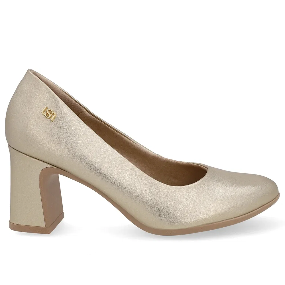Scarpin Couro Dourado Bico Redondo — imagem 1