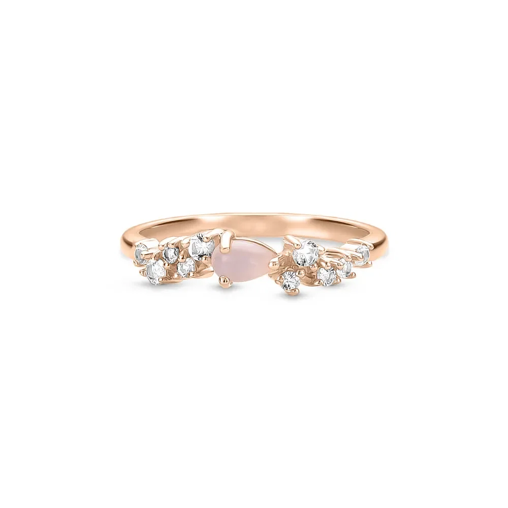 Anel Life Gota Choices em Liga Rosé com Banho de Ouro Rosé 18k, Pedras da Lua e Incolores