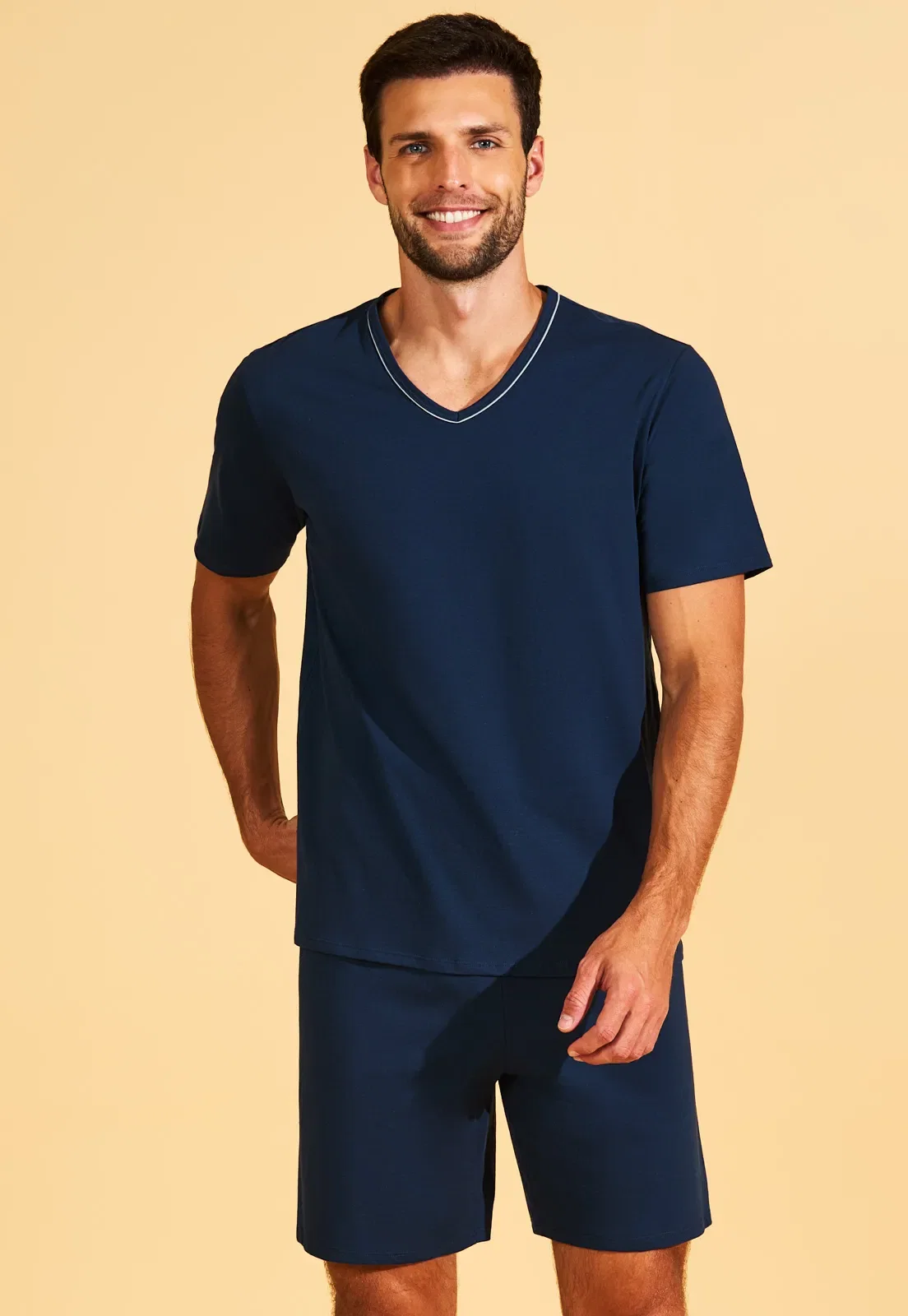 Pijama Manga Curtra e Shorts 100% Algodão Recco — imagem 1