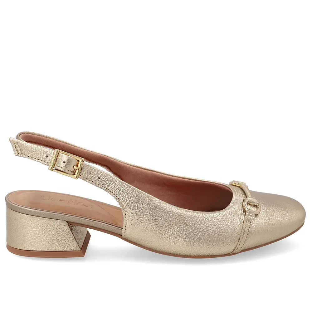 Slingback Em Couro Dourado Bico Quadrado — imagem 1