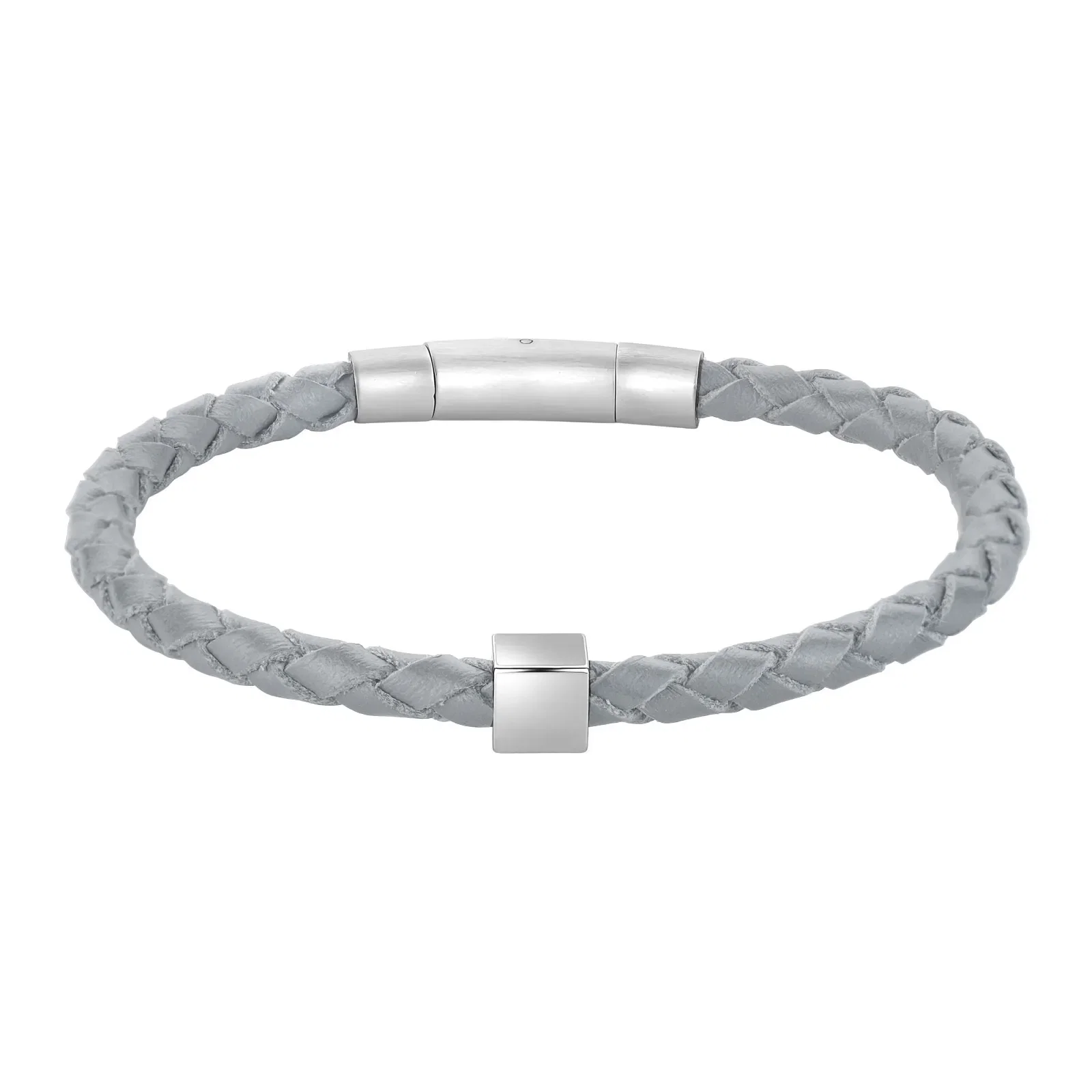 Pulseira Life Masculino em Aço com Couro Cinza Trançado — imagem 1
