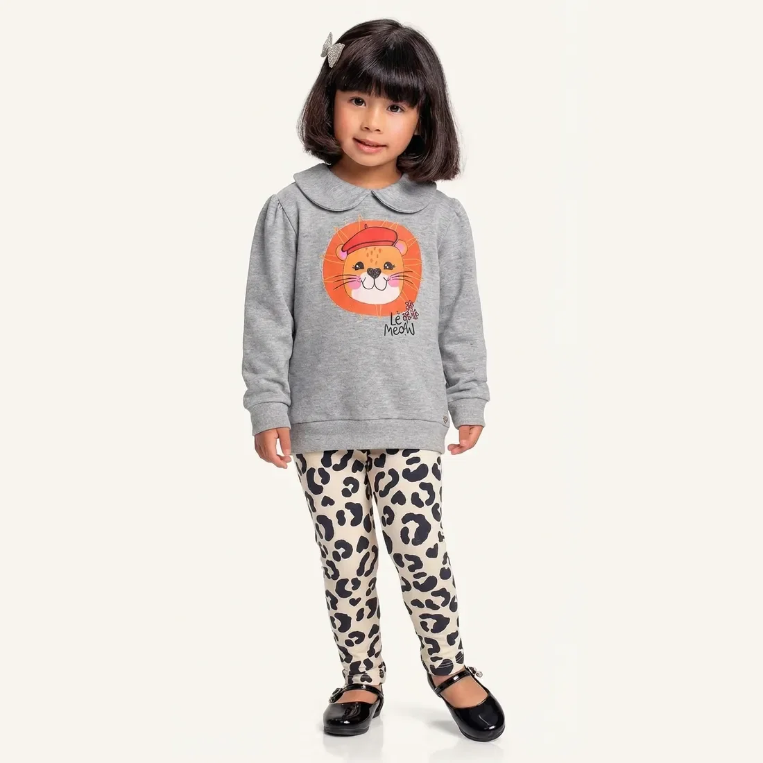Conjunto blusão em moletom e legging em molecotton leãozinho — imagem 1