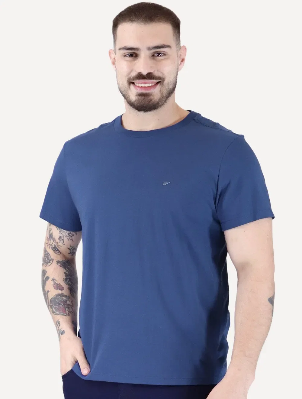 Camiseta Ellus Masculina Cotton Fine Easa Duocolor Azul Escuro
