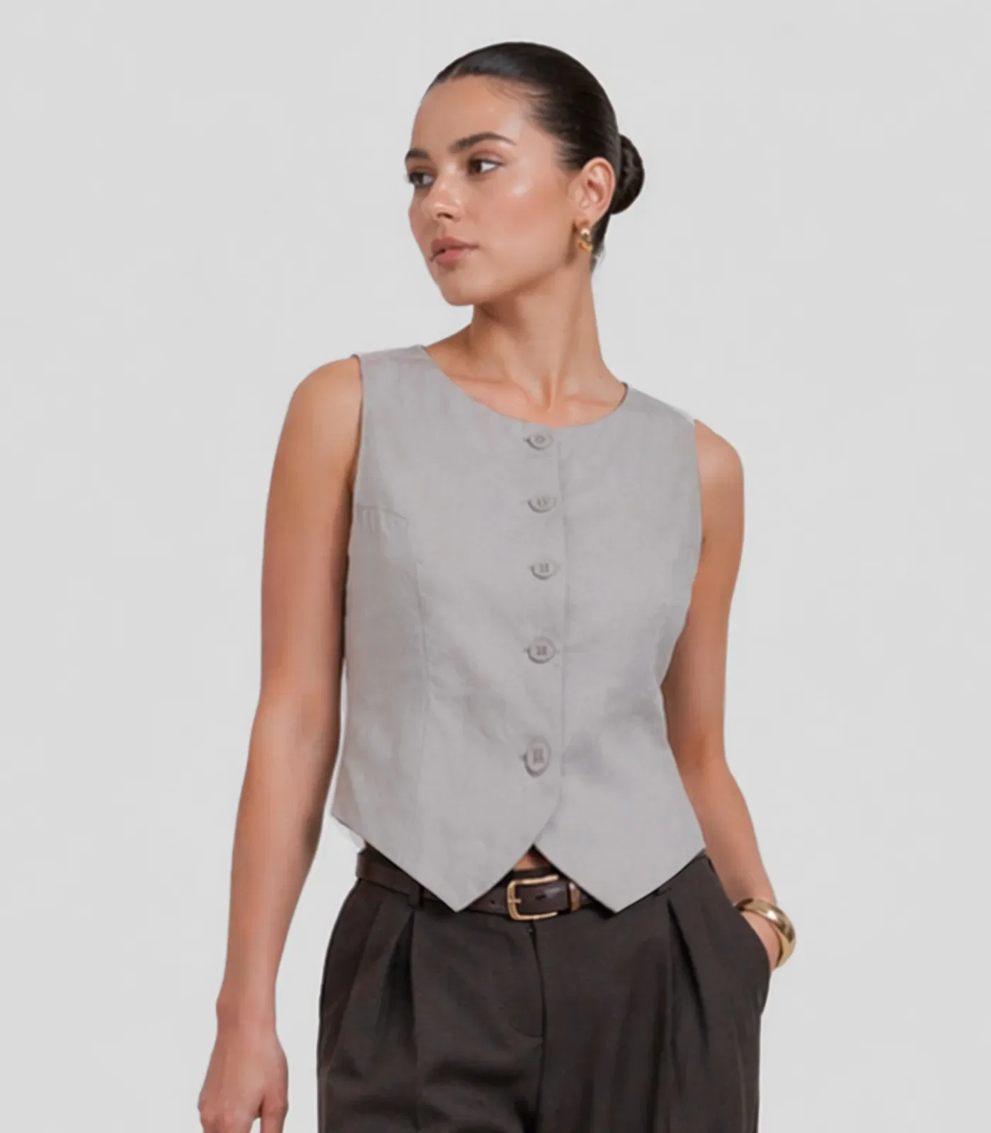 Colete Feminino Ajustado Em Alfaiataria Gabs Cinza