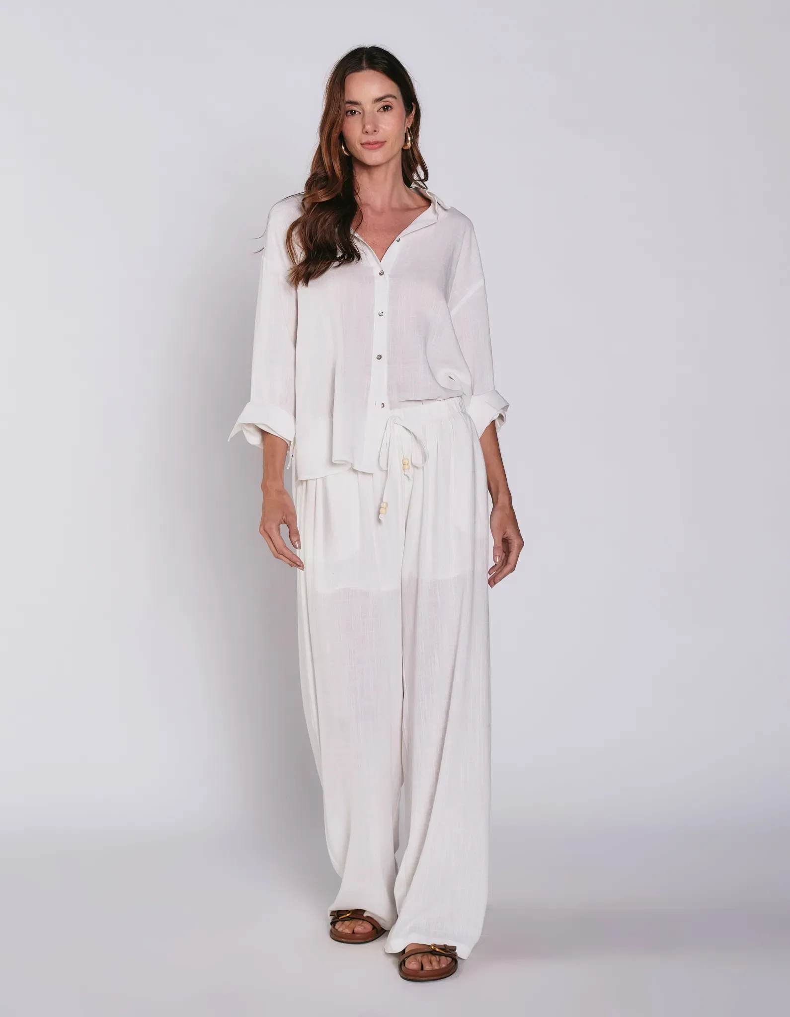 Calça Viscolinho Cós Amarração - Off White — imagem 1
