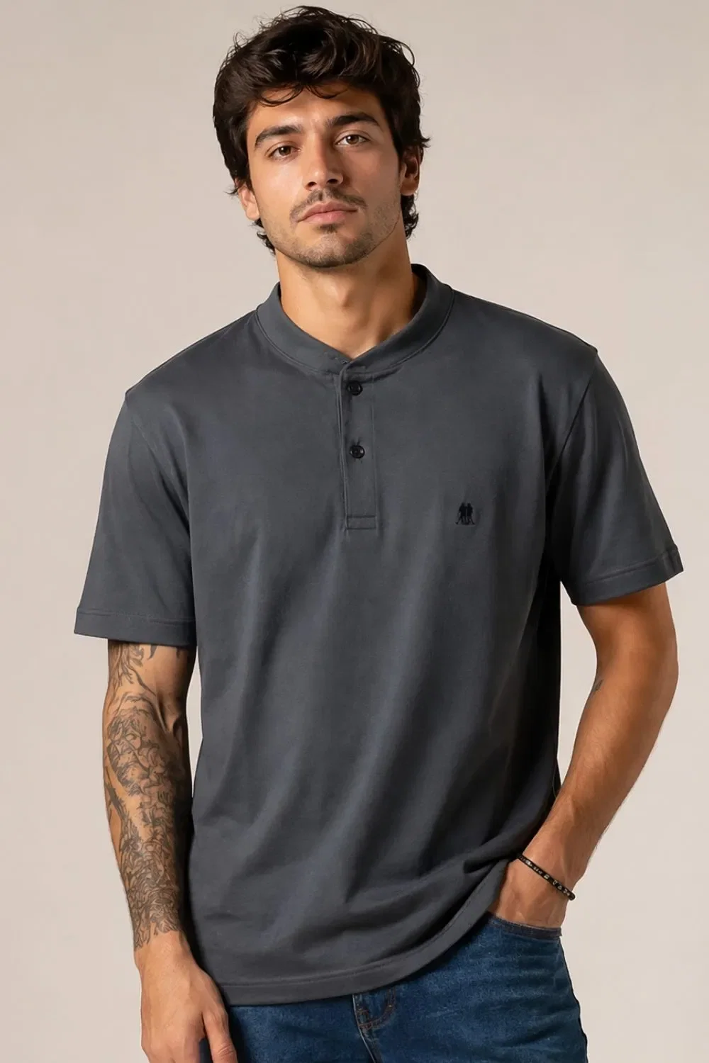 Polo Masculina Gola Portuguesa Polo Wear Cinza Escuro