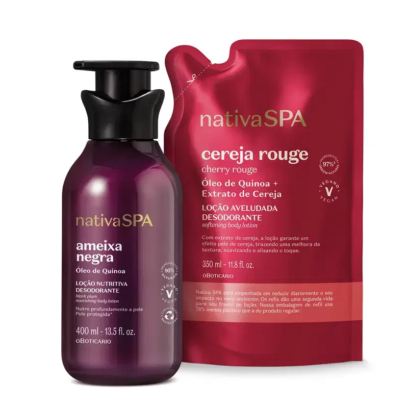 Combo Nativa SPA: Loção Corporal Ameixa Negra 400ml + Refil Cereja Rouge 350ml