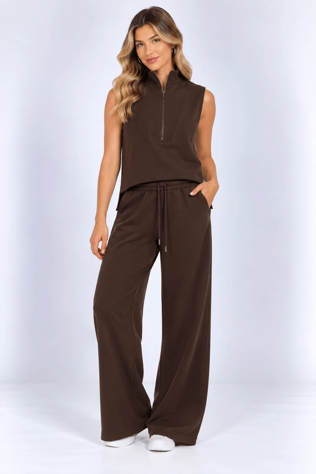 Calça Pantalona Detalhe Pregas - Cafe — imagem 1