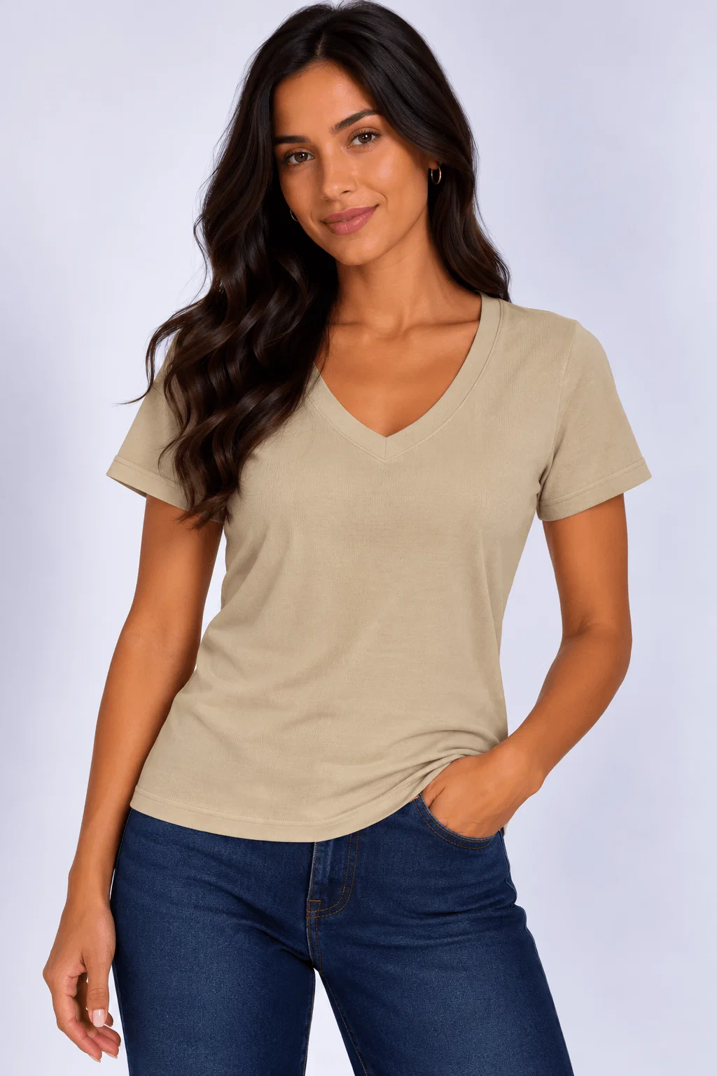 Blusa Manga Curta Básica - Areia