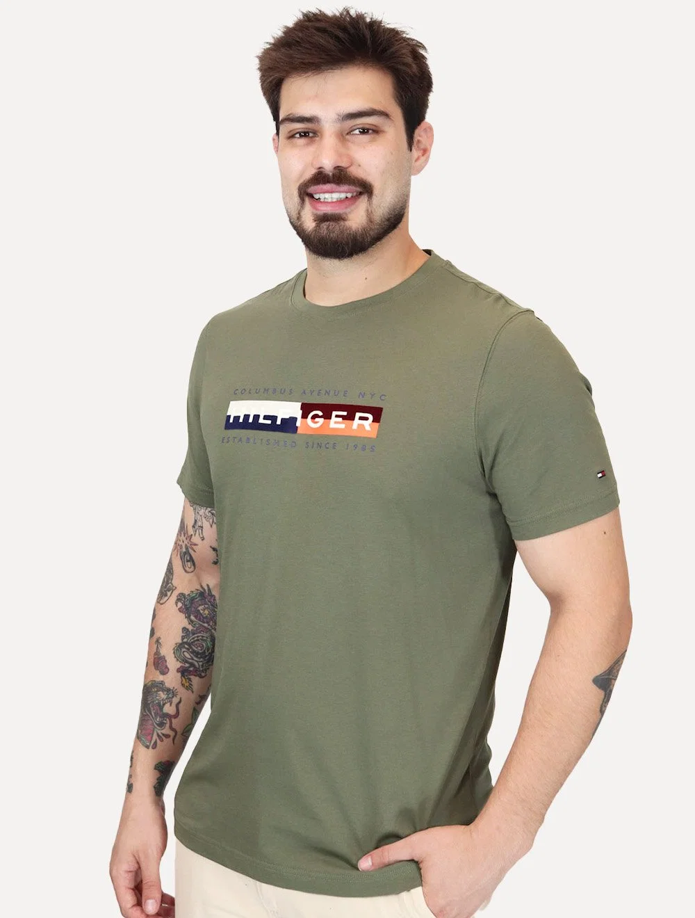 Camiseta Tommy Hilfiger Masculina Colour Block Graphic Verde Militar