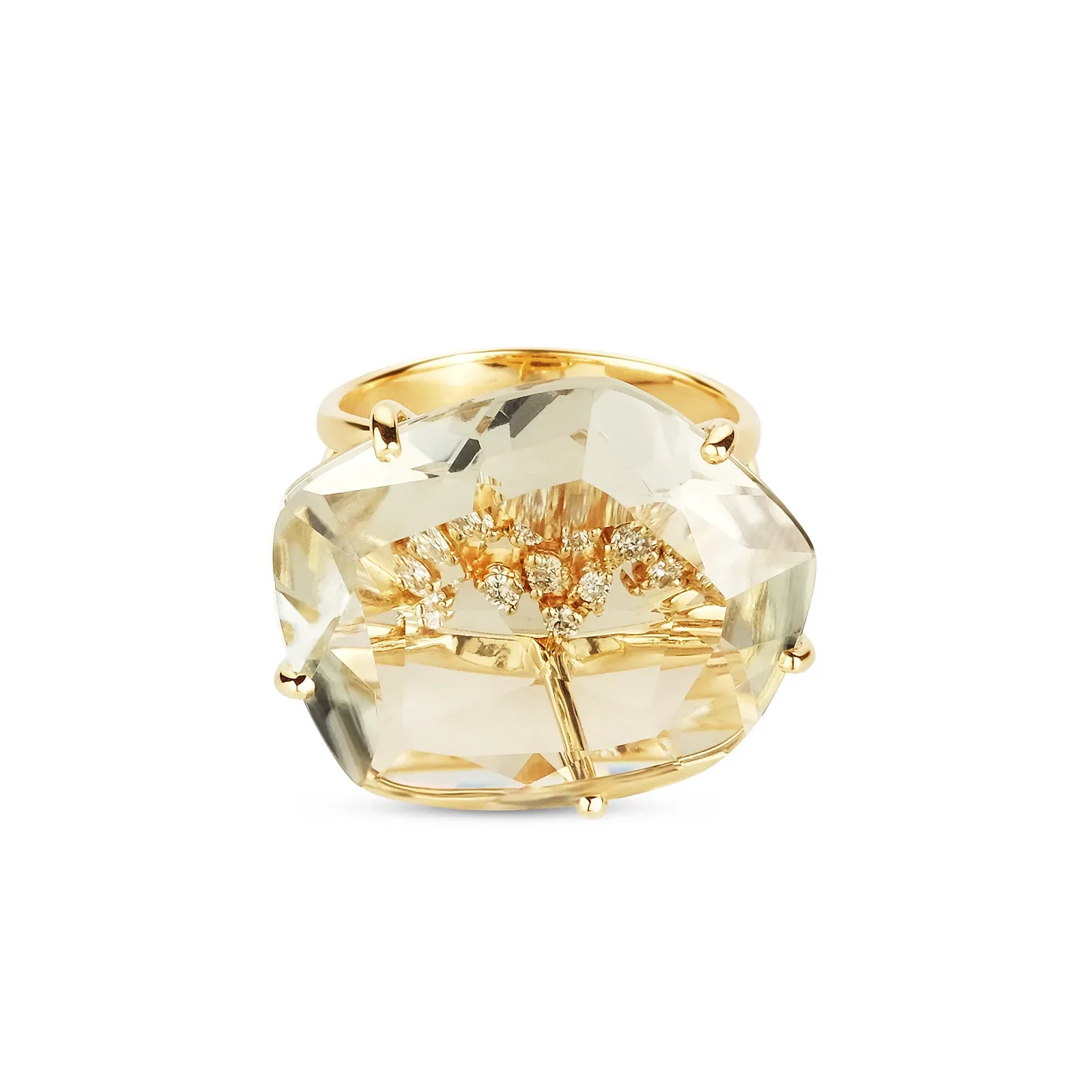 Anel Malva em Ouro Amarelo 18k com Prasiolita e Diamantes — imagem 1