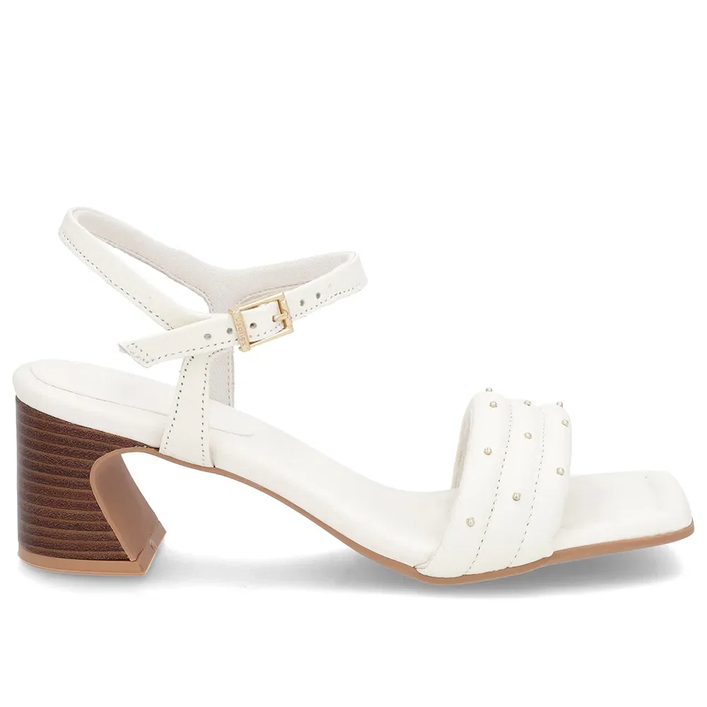 Sandália Salto Amadeirado Couro Off-White Rebite — imagem 1