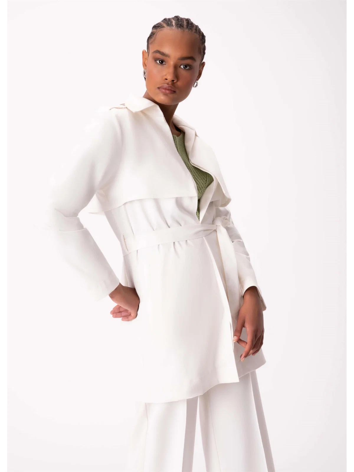 Trench Coat Satin Peach Off White