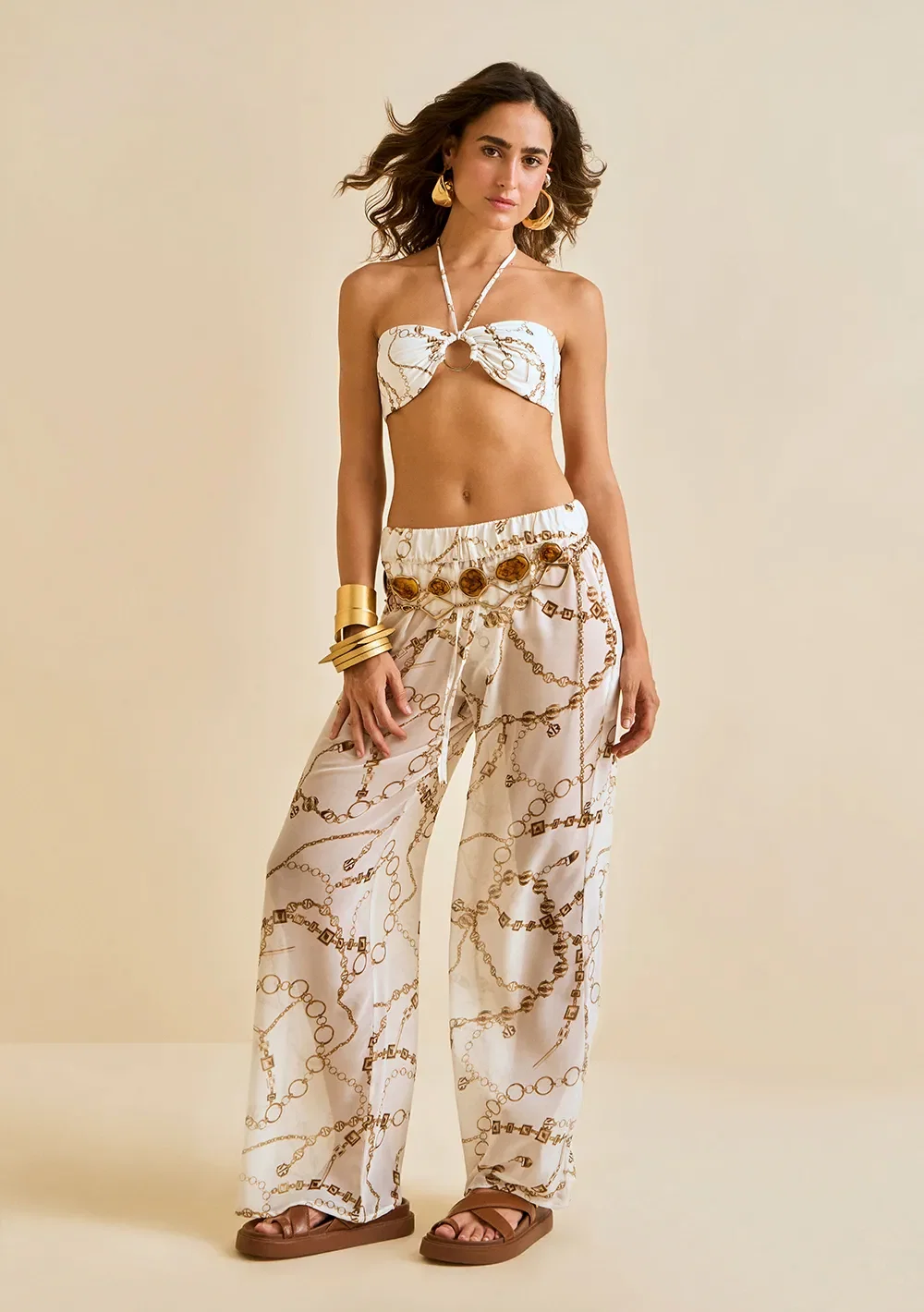 Calça Morena Rosa Wide Média Off White — imagem 1