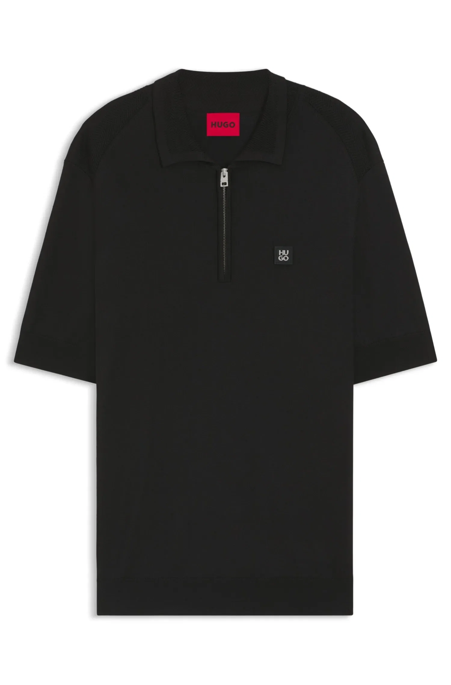 Polo De Malha Com Zíper E Acabamento De Logo Empilhado
